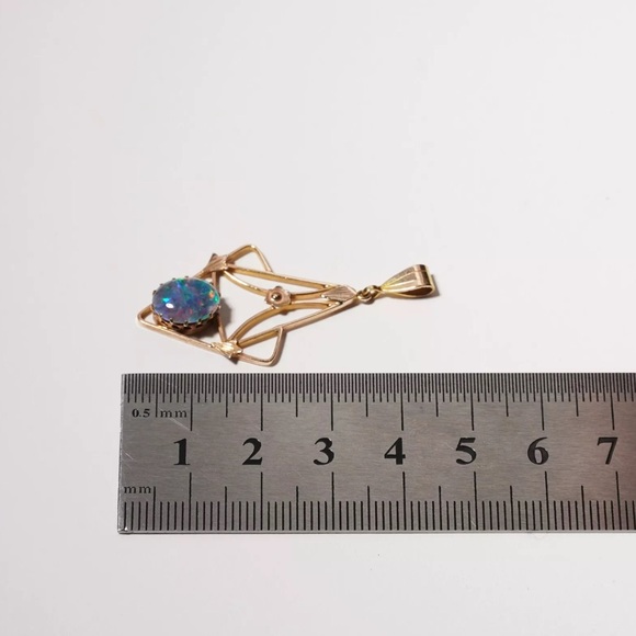 Antique Art Nouveau Australian Opal Triplet Lavaliere Pendant 9K Gold - Picture 13 of 15